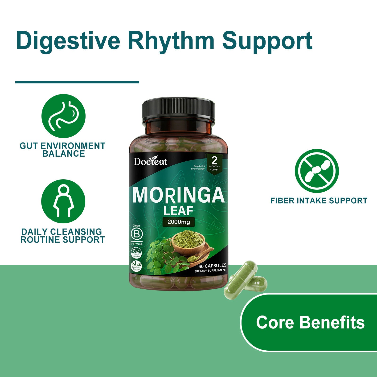 Moringa Leaf Capsules for Digestive Wellness